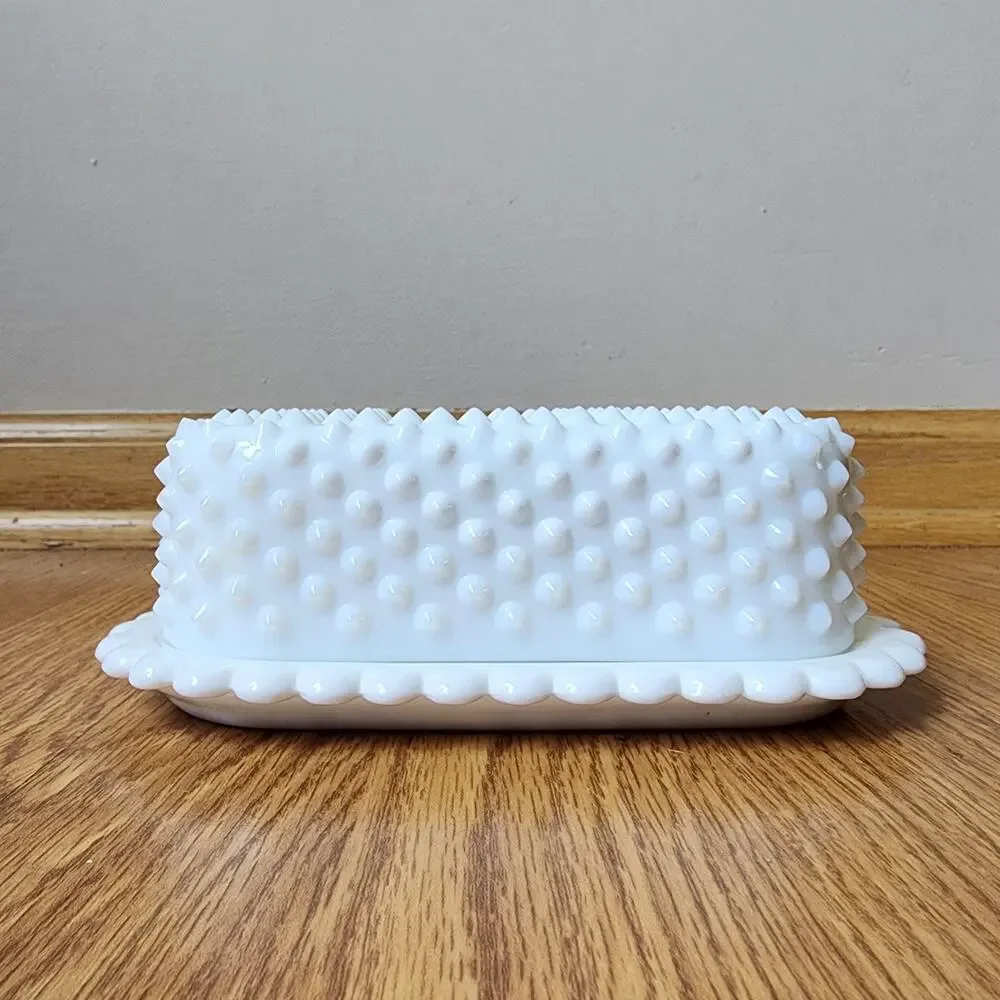 MCM Fenton Hobnail Milk Glass Covered Butter Dish White Mid Century Modern EUC